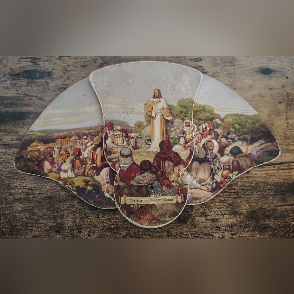 Vintage Advertising Paper Fan The Sermon On The Mount Greeneville Tennessee